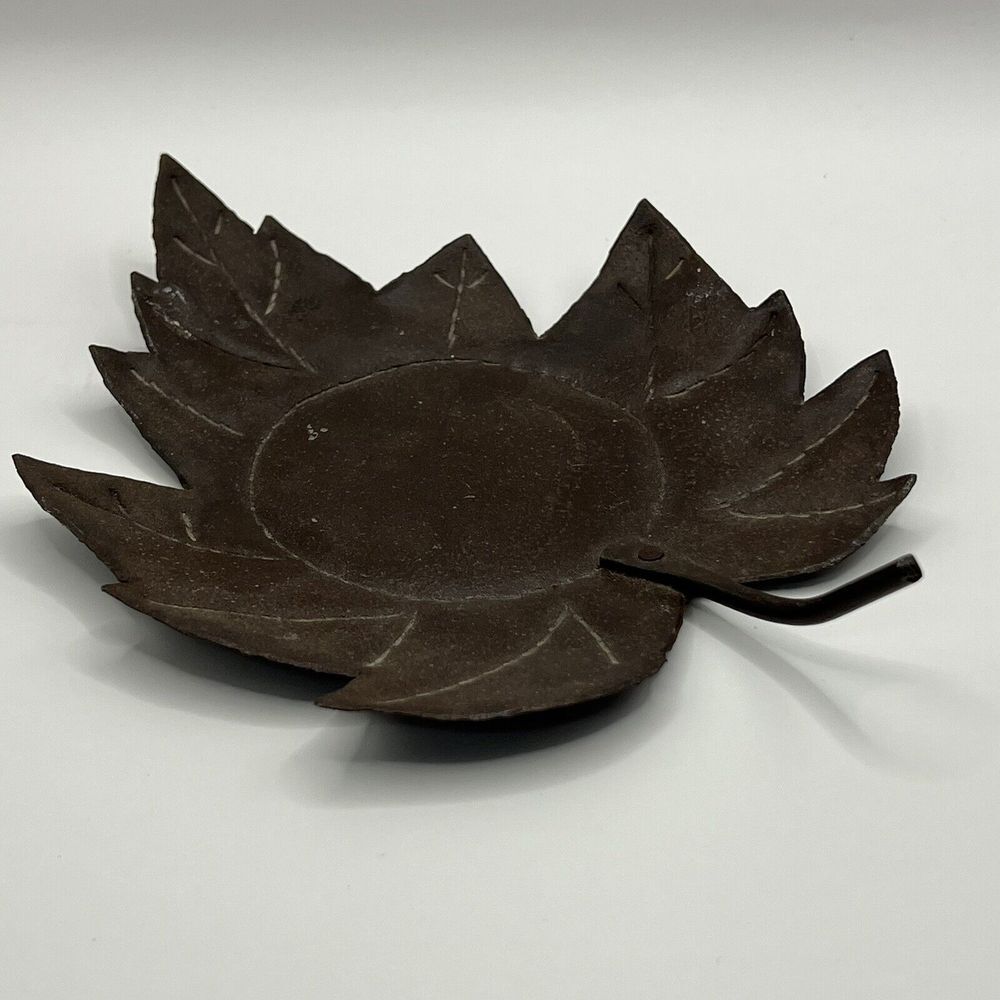 Leaf Trinket Dish‎ Vintage Metal 6" Inch Holds 3 Wick Candle Cottage Core